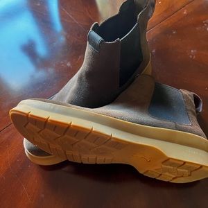 Cole Haan Chelsey boot in brown waterproof suede with lug sole